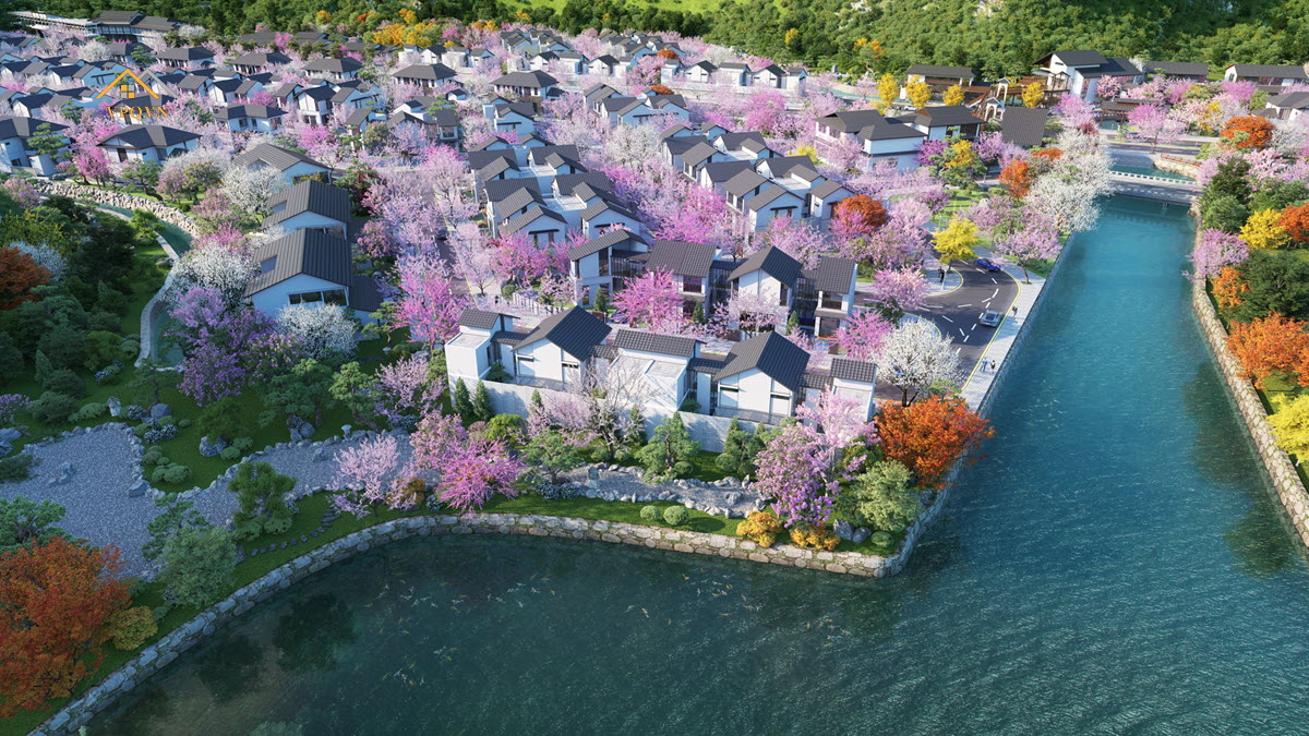 Phối cảnh Biệt thự khoáng nóng Quang Hanh view hồ